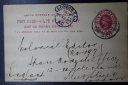 BOER WAR PERIOD  Postcard  CAPETOWN -> LONDON  24-9-1900 - Cap De Bonne Espérance (1853-1904)