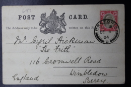 TRANSVAAL POSTCARD PRETORIA -> WIMBLEDON UK 5-12-1904 - Transvaal (1870-1909)