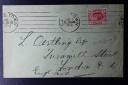 TRANSVAAL INTERPROVINCIAL PERIOD CAPE TOWN -> LONDON 1-1-1913 MACHINE CANCEL - Transvaal (1870-1909)