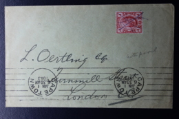 TRANSVAAL INTERPROVINCIAL PERIOD CAPE TOWN -> LONDON 1-1-1913 MISPLACED MACHINE CANCEL - Transvaal (1870-1909)