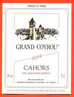 étiquette De Vin De Cahors Grand Coyrou 1994 Georges Vigouroux à Cahors - 75 Cl - Cahors