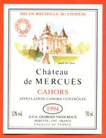 étiquette De Vin De Cahors Chateau De Mercues 1994 Georges Vigouroux à Mercues - 75 Cl - Cahors