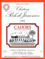 étiquette De Vin De Cahors Chateau Pech De Jammes 1991 Schechter à Pech De Jammes - 75 Cl - Cahors