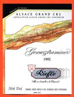 étiquette De Vin D'alsace Gewurztraminer 1992 Riéflé à Pfaffenheim - 75 Cl - Gewürztraminer