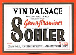 étiquette De Vin D'alsace Gewurztraminer Gérard Sohler à Itterswiller - 75 Cl - Gewurztraminer