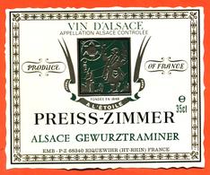 étiquette De Vin D'alsace Gewurztraminer Preiss Zimmer à Riquewihr - 35 Cl - Gewurztraminer