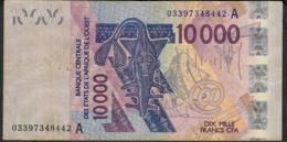 W.A.S. IVORY COST P118Aa 10.000 FRANCS (20)03 FIRST DATE  VF 1 P.h. - Estados De Africa Occidental