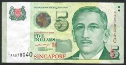 SINGAPORE P47A 5 DOLLARS 2004 Prefix 1AA  VF NO P.h. - Singapore