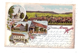 0-5234 KÖLLEDA - GROSSMONRA, Lithographie, Geschäftshaus Hähner, Försterei, Post, Pfarrhaus & Kirche, Gesamtansicht - Sömmerda