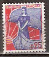 Timbre France Y&T N°1234 (03) Obl.  Marianne à La Nef.  25 C. Bleu Et Rouge. Cote 0,15 € - 1959-1960 Marianne (am Bug)