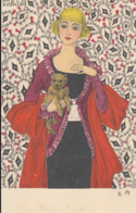 CPA SIGNED ILLUSTRATIONS, MELA KOEHLER- WOMAN WITH DOG AND RED SCARF - Köhler, Mela