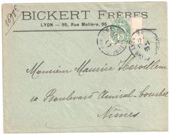 LYON Rhône Lettre Entête BICKERT Frères Rue Molière Facture 5c Blanc Vert 1/2 Millésime 6 Yv 111 Ob 1907 - Lettres & Documents