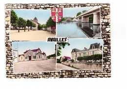 86 Availles Place Eglise Pont Sur Vienne Mairie Groupe Scolaire Carte 4 Vues CPSM GF Cachet Availles Limousine - Availles Limouzine