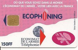 CARTE-PUCE-MILITAIRE- ECOPHONING-SFOR 6-150FF-V° SATELLITE-ROSE-10000ex-TBE - -  Cartes à Usage Militaire