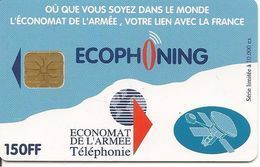 CARTE-PUCE-MILITAIRE- ECOPHONING-SFOR 5-150FF-V° SATELLITE-BLEUE-10000ex-TBE - - Militares