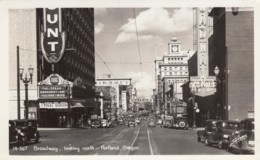 Portland Oregon, Broadway Street Scene, Movie Theatres Autos, C1930s Vintage Real Photo Postcard - Portland