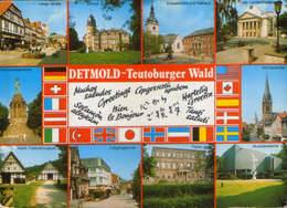 Germany  - Postcard Written  1990 - Detmold Teutoburg Forest -  Multiviews And Flags - 2/scans - Detmold