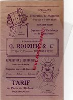 92 - BOULOGNE SUR SEINE- CATALOGUE TARIFS G. ROUZIER -27 RUE AGUESSEAU- REPARATION MAGNETOS DYNAMOS ECLAIRAGE- - Straßenhandel Und Kleingewerbe