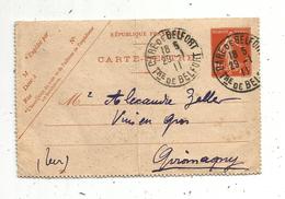 Entier Postal Sur Carte Lettre , GARE DE BELFORT , Tre. De BELFORT , 1911, 2 Scans - Cartoline-lettere