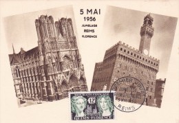 France N°1061 - Jumelage Reims Florence - Carte Maximum - 1950-1959