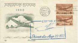 CUBA, SOBRE PRIMER DIA EMISION AEREA AÑO 1953 - Briefe U. Dokumente