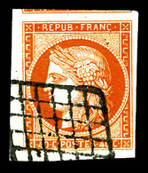 O N°5, 40c Orange Obl Grille, Grandes Marges Avec Filet Du Voisin En Haut. Pièce Choisie. SUP (certificat)  Qualité: O - 1849-1850 Cérès