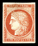 (*) N°7A, 1F Vermillon Pâle, Exceptionnellement Sans Aminci, SUPERBE. R.R.R. (signé Brun/certificats)  Qualité: (*)  Cot - 1849-1850 Cérès