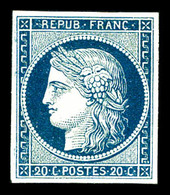 (*) N°8, Non émis, 20c Bleu Sur Jaunâtre, Quatre Marges Equilibrées. SUP. R. (signé Calves/Scheller/certificat)  Qualité - 1849-1850 Ceres