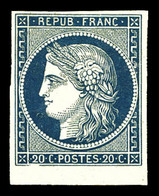 (*) N°8a, Non émis, 20c Bleu Foncé Bdf, Grande Fraîcheur, R.R. SUP (certificats)   Qualité: (*)  Cote: 3400 Euros - 1849-1850 Ceres