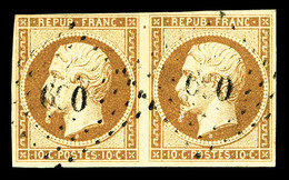 O N°9, 10c Bistre En Paire Horizontale, TB (signé Brun/certificat)  Qualité: O  Cote: 1900 Euros - 1852 Louis-Napoléon