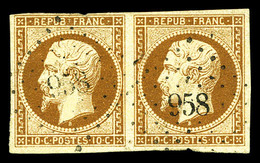 O N°9, 10c Bistre-jaune En Paire Horizontale, Un Exemplaire Filet Touché Sinon TB (signé Scheller/certificat)  Qualité:  - 1852 Louis-Napoléon