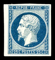 * N°10, 25c Bleu, Bord De Feuille Latéral. SUPERBE. R.R. (signé Calves/certificat)  Qualité: *  Cote: 5650 Euros - 1852 Louis-Napoléon
