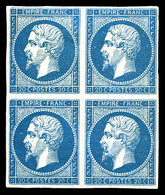 ** N°14A, 20c Bleu Type I En Bloc De Quatre, Fraîcheur Postale. SUP (signé Calves/certificat)  Qualité: ** - 1853-1860 Napoleone III