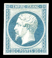 * N°14Af, 20c Bleu Laiteux, Frais, TTB (signé/certificat)  Qualité: *  Cote: 440 Euros - 1853-1860 Napoléon III.