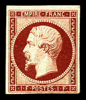 * N°18a, 1F Carmin Foncé Avec Gomme Quasiment Intacte, Fraîcheur Postale. SUPERBE. R.R. (signé Brun/certificat)  Qualité - 1853-1860 Napoleon III