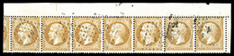 O N°21, 10c Bistre, Bande De 7 Coin De Feuille Obl Ambulant. Vraiment Très Rare. SUP (certificat)  Qualité: O - 1862 Napoléon III