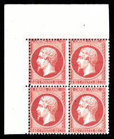 ** N°24, 80c Rose En Bloc De Quatre Coin De Feuille, Fraîcheur Postale, SUP (certificat)  Qualité: ** - 1862 Napoléon III
