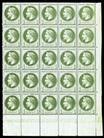 ** N°25, 1c Bronze En Bloc De 25 Exemplaires Coin De Feuille (2ex*), Fraîcheur Postale (certificat)   Qualité: ** - 1863-1870 Napoleon III With Laurels