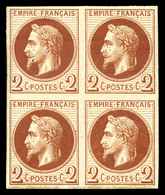 * N°26Af, 2c Rouge-brun Non Dentelé, Impression De Rothschild En Bloc De Quatre, Frais. TTB (certificat)  Qualité: *  Co - 1863-1870 Napoleon III With Laurels