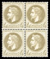 ** N°27Bd, 4c Gris-jaunâtre Type II En Bloc De Quatre, Fraîcheur Postale, TTB (certificat)  Qualité: ** - 1863-1870 Napoléon III Lauré