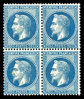 ** N°29B, 20c Bleu Type II En Bloc De Quatre, Fraîcheur Postale, SUP (certificat)  Qualité: ** - 1863-1870 Napoleon III With Laurels