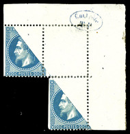 * N°29B, 20c Bleu, Impression Partielle Par Pliage: Un Exemplaire Sans Impression Et 2 Exemplaires Impression Partielle  - 1863-1870 Napoleon III With Laurels