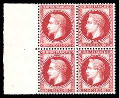 ** N°32a, 80c Rose Carminé En Bloc De Quatre Bord De Feuille Latéral, Fraîcheur Postale. PIECE SUPERBE. R.R.R (signé Bru - 1863-1870 Napoleon III With Laurels