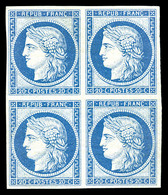 ** N°37f, 20c Bleu, Reimpression De Granet En Bloc De Quatre, Fraîcheur Postale. SUPERBE (certificat)  Qualité: ** - 1870 Siège De Paris