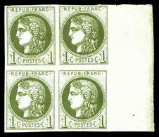 ** N°39B, 1c Olive Rep 2, Bloc De Quatre Bdf (1ex*), Fraîcheur Postale. SUP (certificat)  Qualité: ** - 1870 Ausgabe Bordeaux