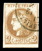 O N°40A, 2c Chocolat Clair Rep 1 Obl Càd, Un Voisin. TTB (signé Calves/certificat)  Qualité: O  Cote: 1600 Euros - 1870 Emisión De Bordeaux