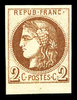 * N°40Aa, 2c Chocolat Rep 1, Bord De Feuille, Très Frais. SUP (signé Calves/certificat)  Qualité: *  Cote: 1700 Euros - 1870 Emissione Di Bordeaux