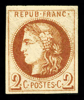 * N°40Af, 2c Chocolat Clair Report 1, Impression Très Fine Dite De Tours, Quasi **, Quatre Belles Marges. SUPERBE. R.R.  - 1870 Emission De Bordeaux