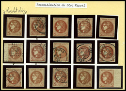 O 2c Bordeaux, Bloc Report De 15 Exemplaires Reconstitué Dont Bord De Feuille, Nuances (chocolat Clair...). B/SUP. R. (s - 1870 Ausgabe Bordeaux