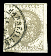 O N°41A, 4c Gris Report 1 (case 11) Obl Càd Type 17 De Marseille. SUPERBE. R.R. (signé Calves/Brun/certificats)  Qualité - 1870 Ausgabe Bordeaux